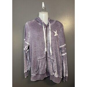 Grayson Threads Hoodie Womens XL Purple White Star Full Zip Vintage Wash Casual